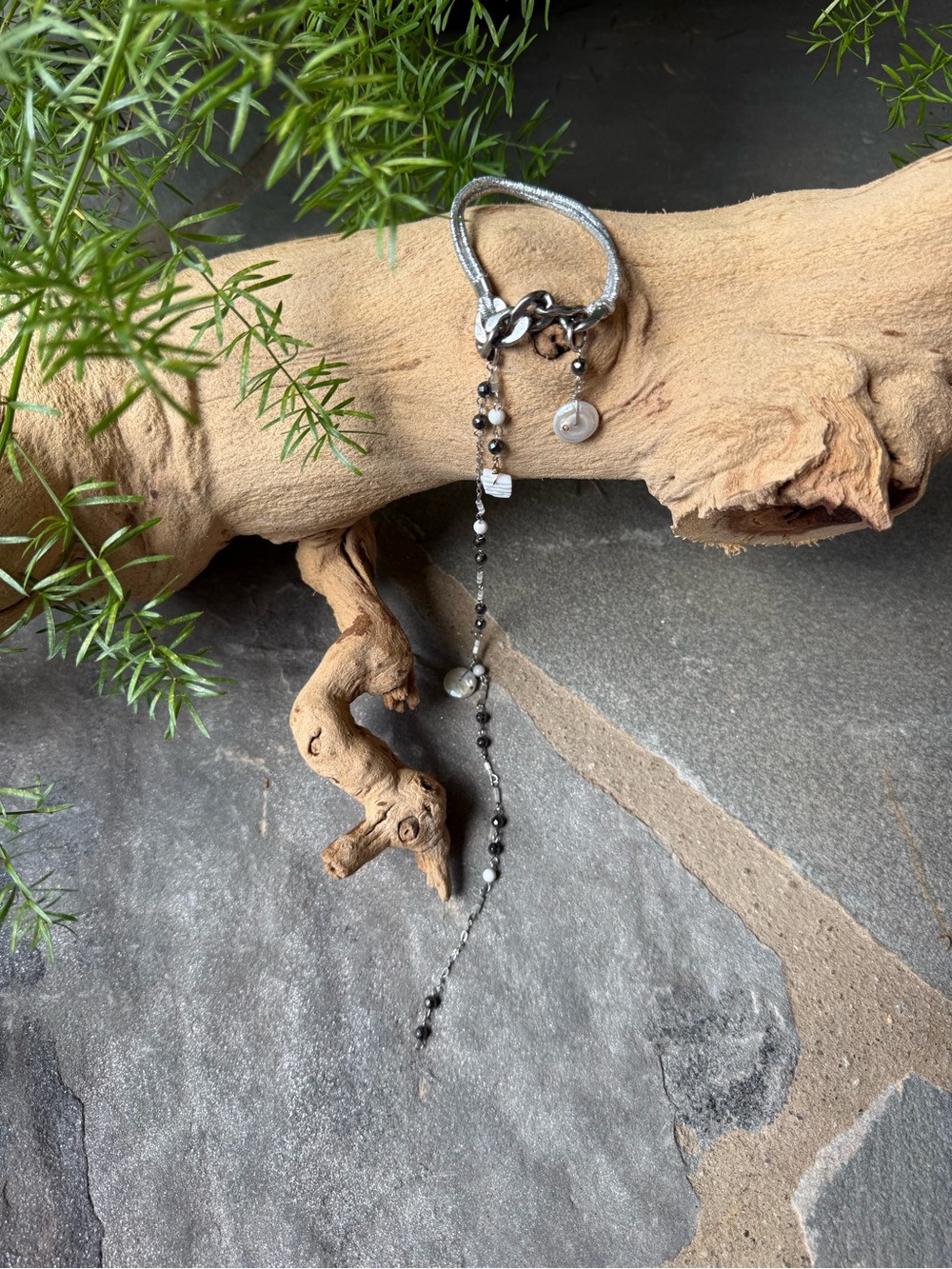 New🌟Free People-Silver and Black Beaded Dangle Hair Tie